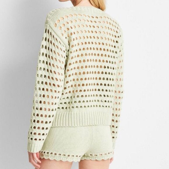 Jenee Naylor Crewneck Open Stitch Sweater NWT Future Collective Light Green - Picture 2 of 9